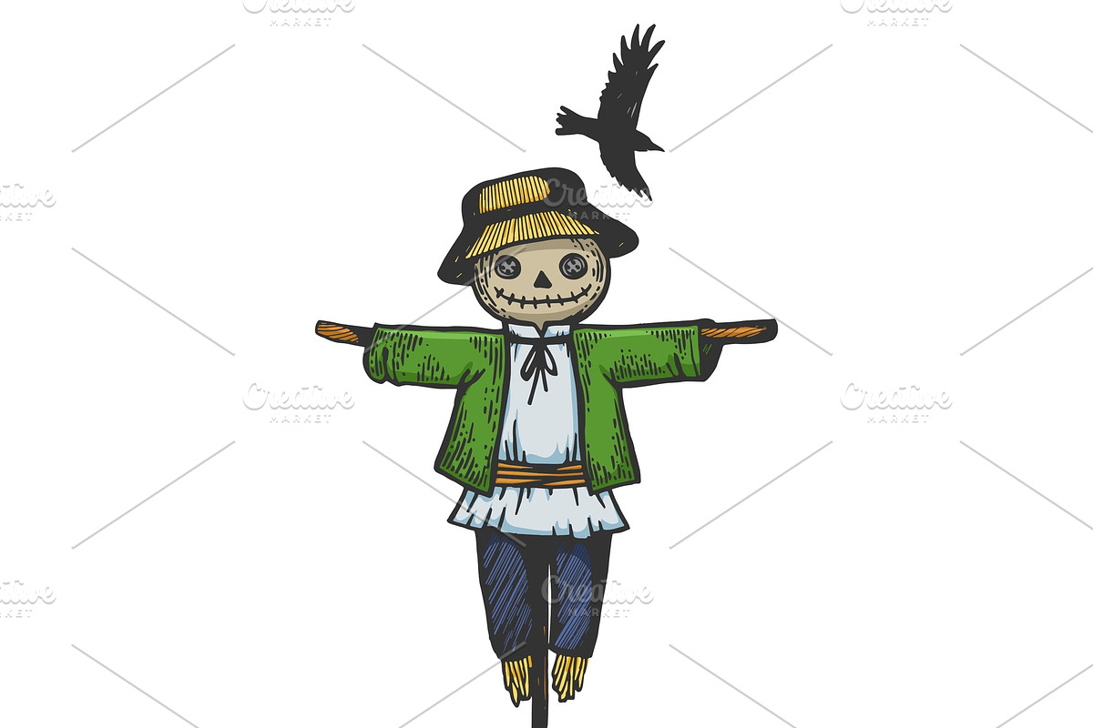 Farm rural scarecrow sketch vector in Illustrations - product preview 8