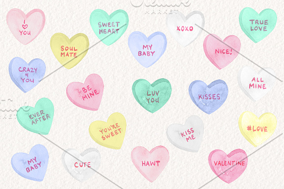 Watercolor Candy Hearts Set in Illustrations - product preview 1