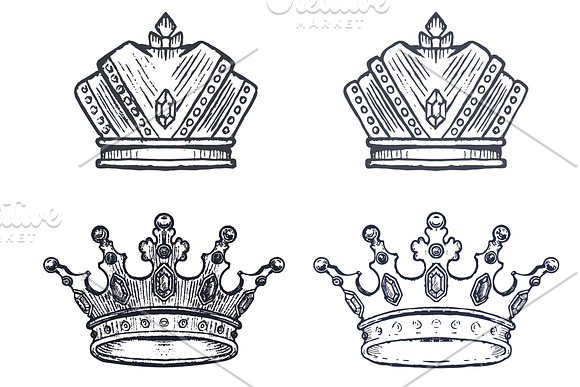 Set of Hand Drawn Crowns in Illustrations - product preview 1
