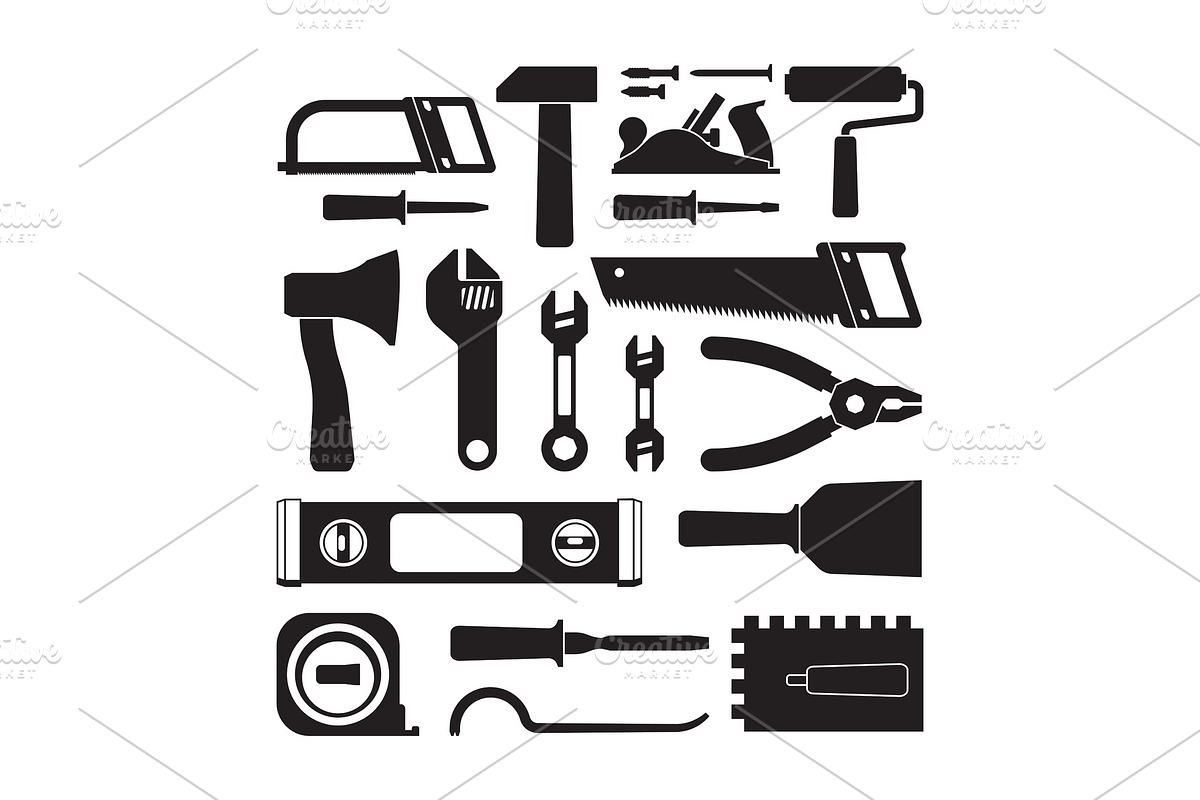 Different construction tools black in Illustrations - product preview 8