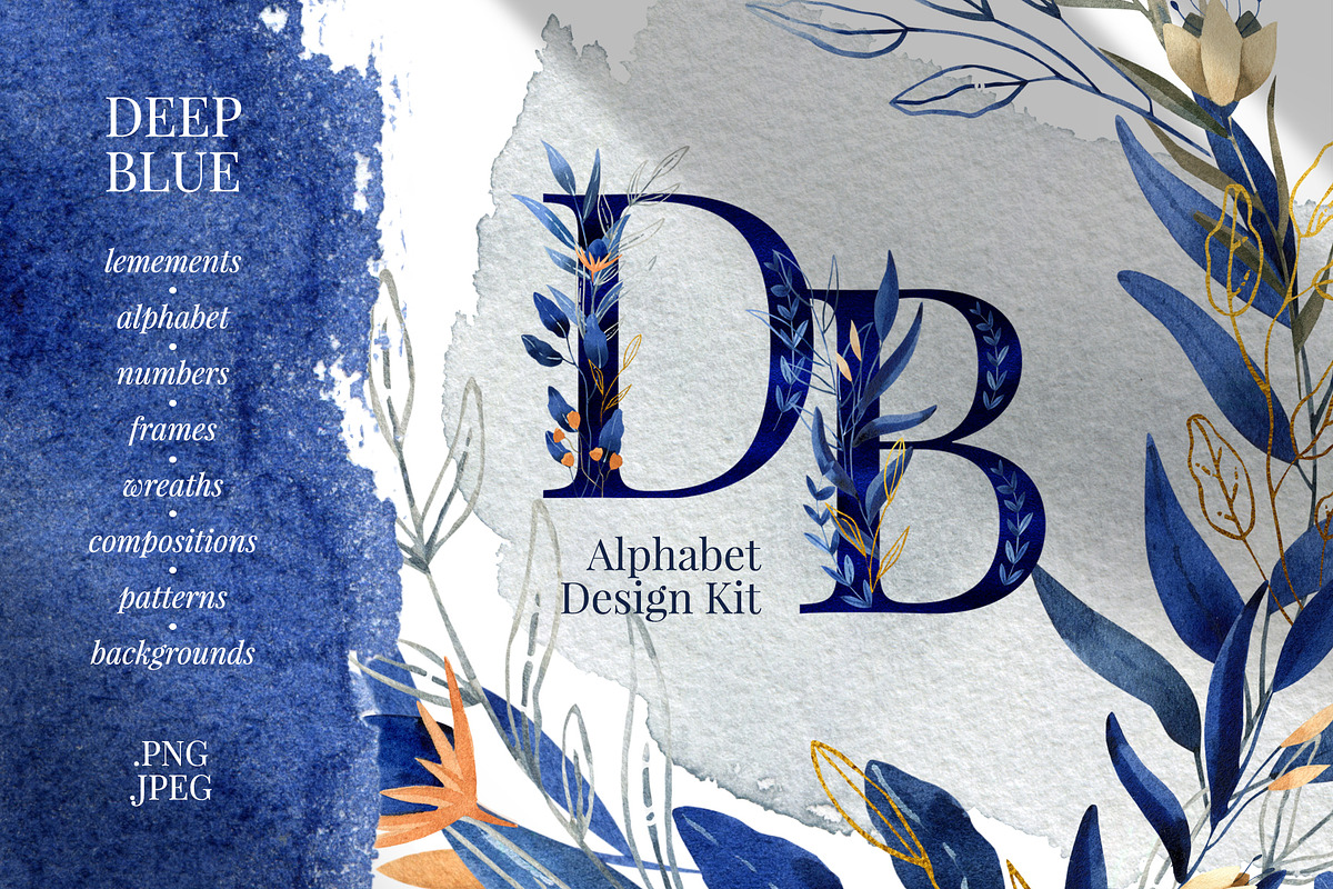 Deep Blue Alphabet Watercolor Set in Illustrations - product preview 8