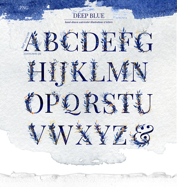 Deep Blue Alphabet Watercolor Set in Illustrations - product preview 1