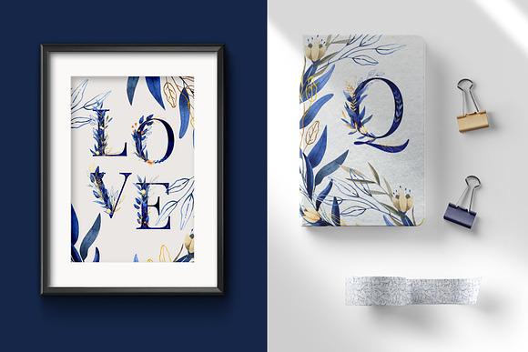 Deep Blue Alphabet Watercolor Set in Illustrations - product preview 14