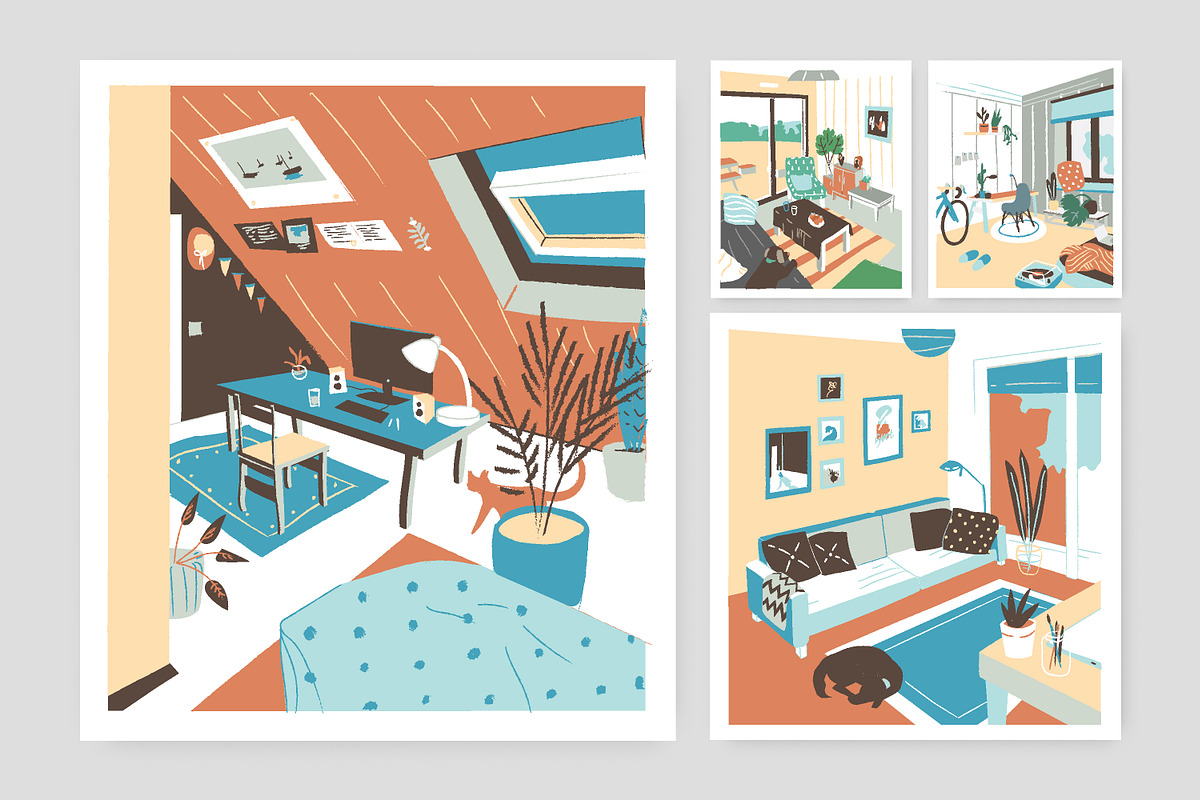 Cozy home interior in Illustrations - product preview 8