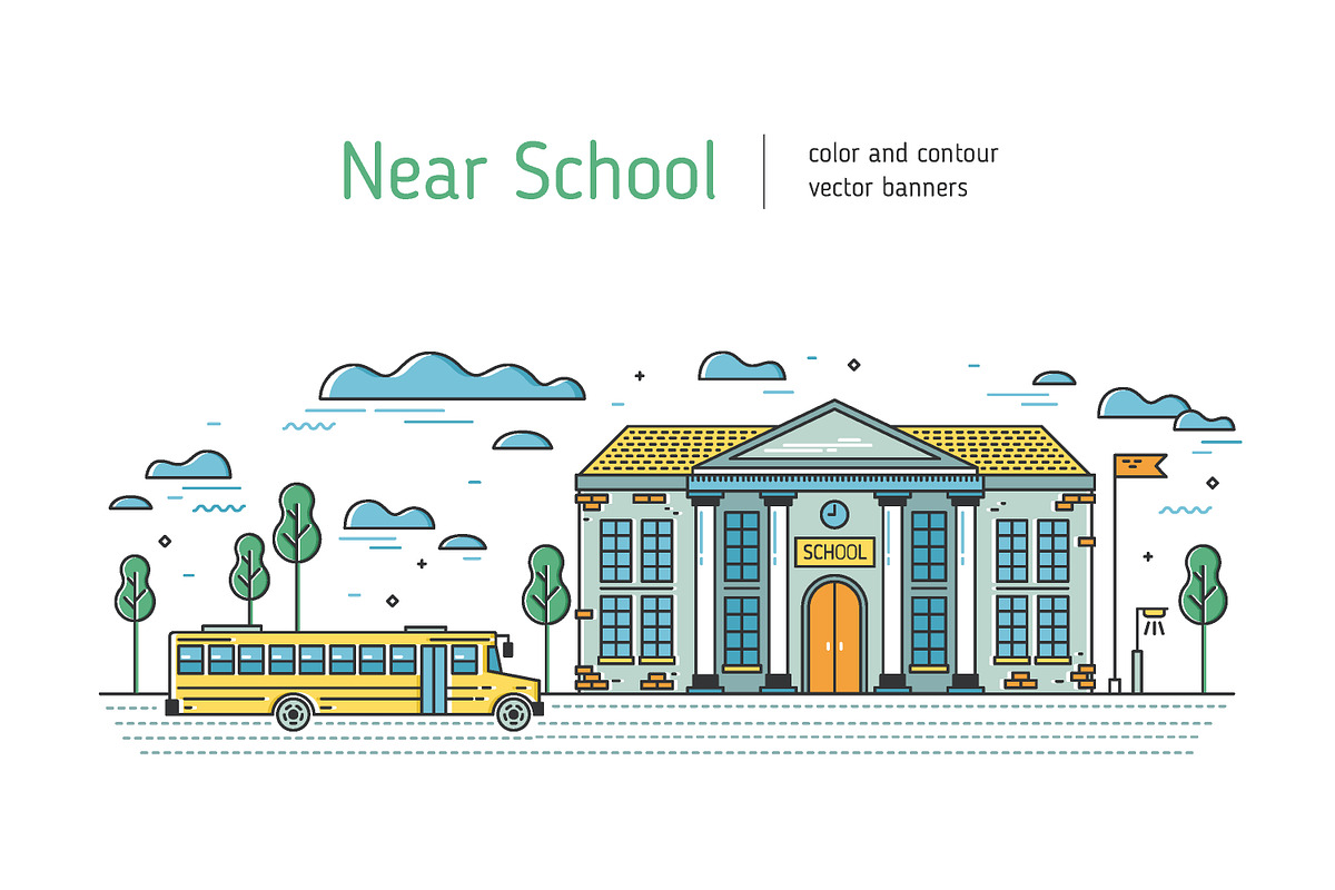 School building line art in Illustrations - product preview 8