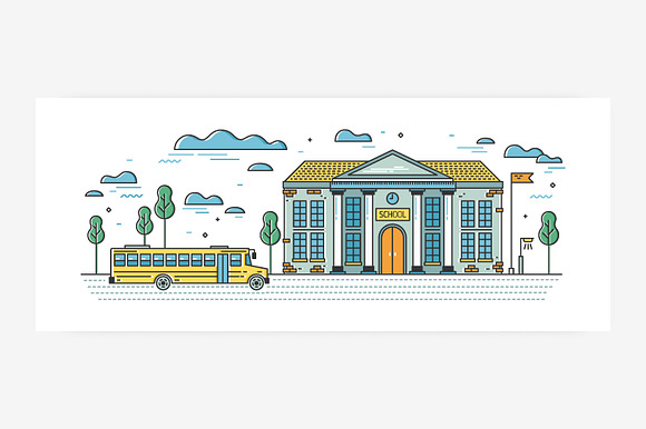 School building line art in Illustrations - product preview 2