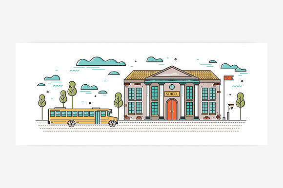 School building line art in Illustrations - product preview 3