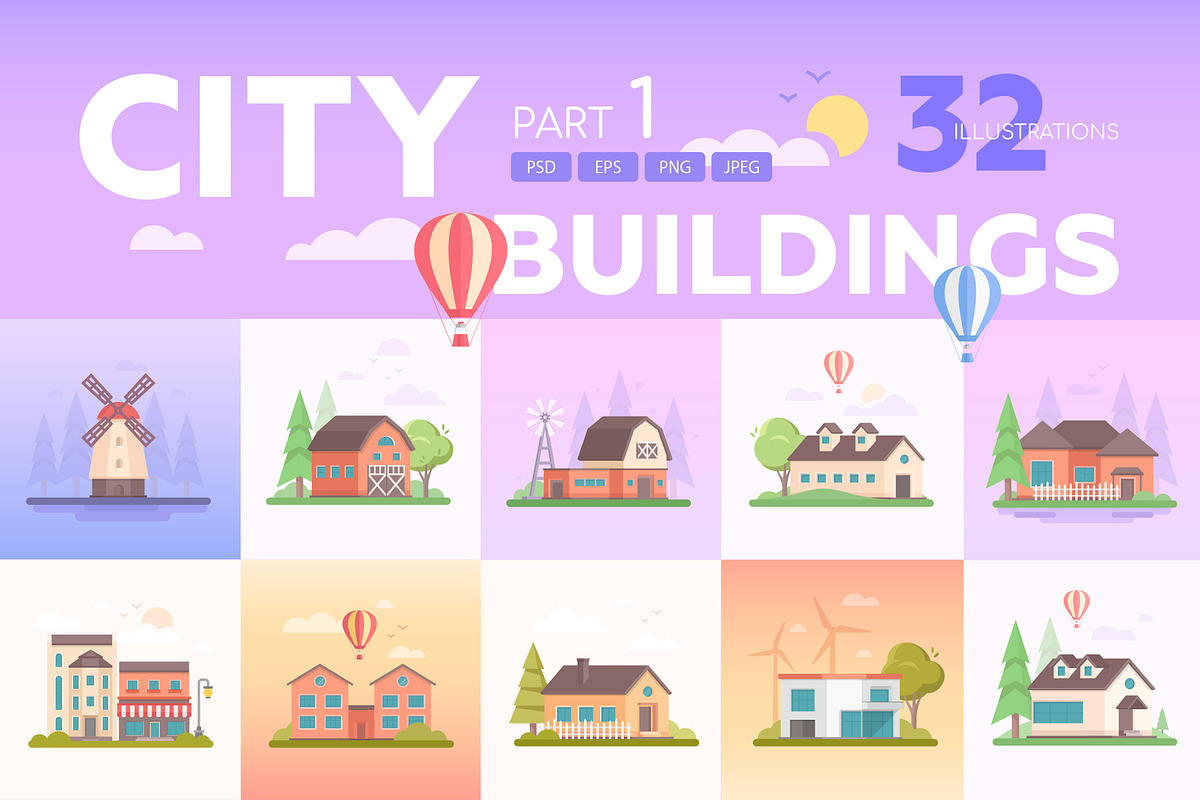 City buildings in flat design style in Illustrations - product preview 8
