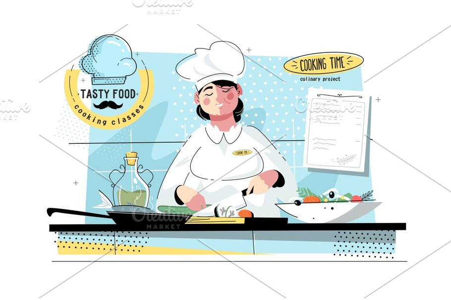 Woman sushi chef at kitchen in Illustrations - product preview 8