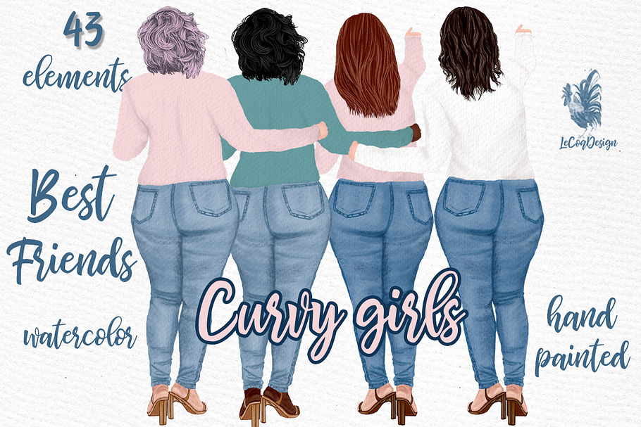 Curvy girls Plus size girls clipart in Illustrations - product preview 8