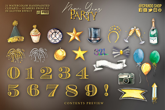 New Years Party Clip art in Illustrations - product preview 2
