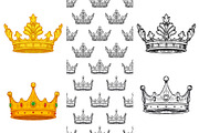 Set of Hand Drawn Crown and Patterns