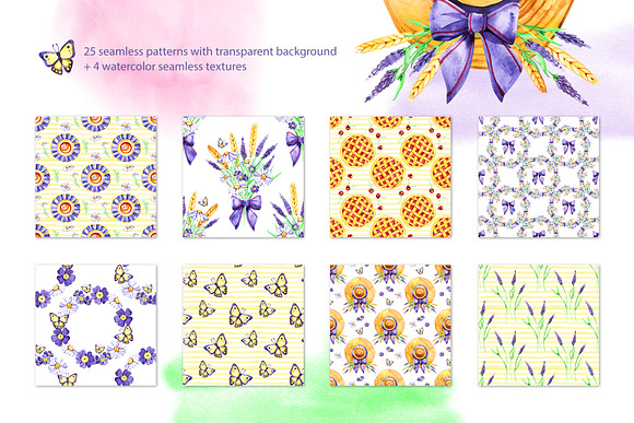 Watercolor summer cottage patterns in Patterns - product preview 1