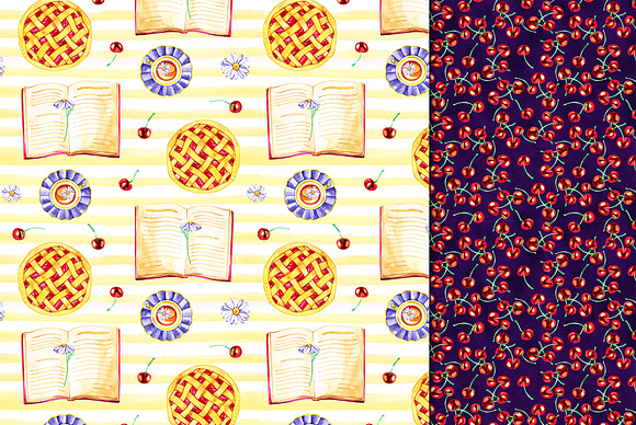 Watercolor summer cottage patterns in Patterns - product preview 4