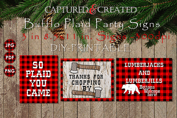 Buffalo Plaid Party Signs/ Wordart