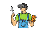 Builder in virtual reality helmet