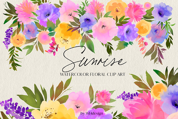 Sunrise Watercolor Floral Clip Art