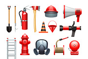 Firefighter tools realistic icons