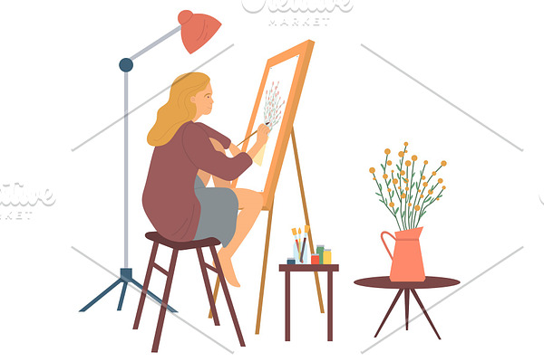 Woman Drawing Picture, Hobby of Lady