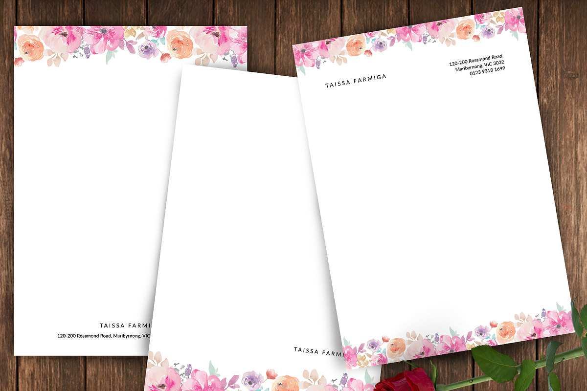 Watercolor Floral letterhead ID02 in Stationery Templates - product preview 8