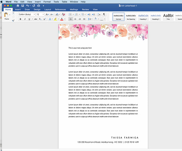 Watercolor Floral letterhead ID02 in Stationery Templates - product preview 2