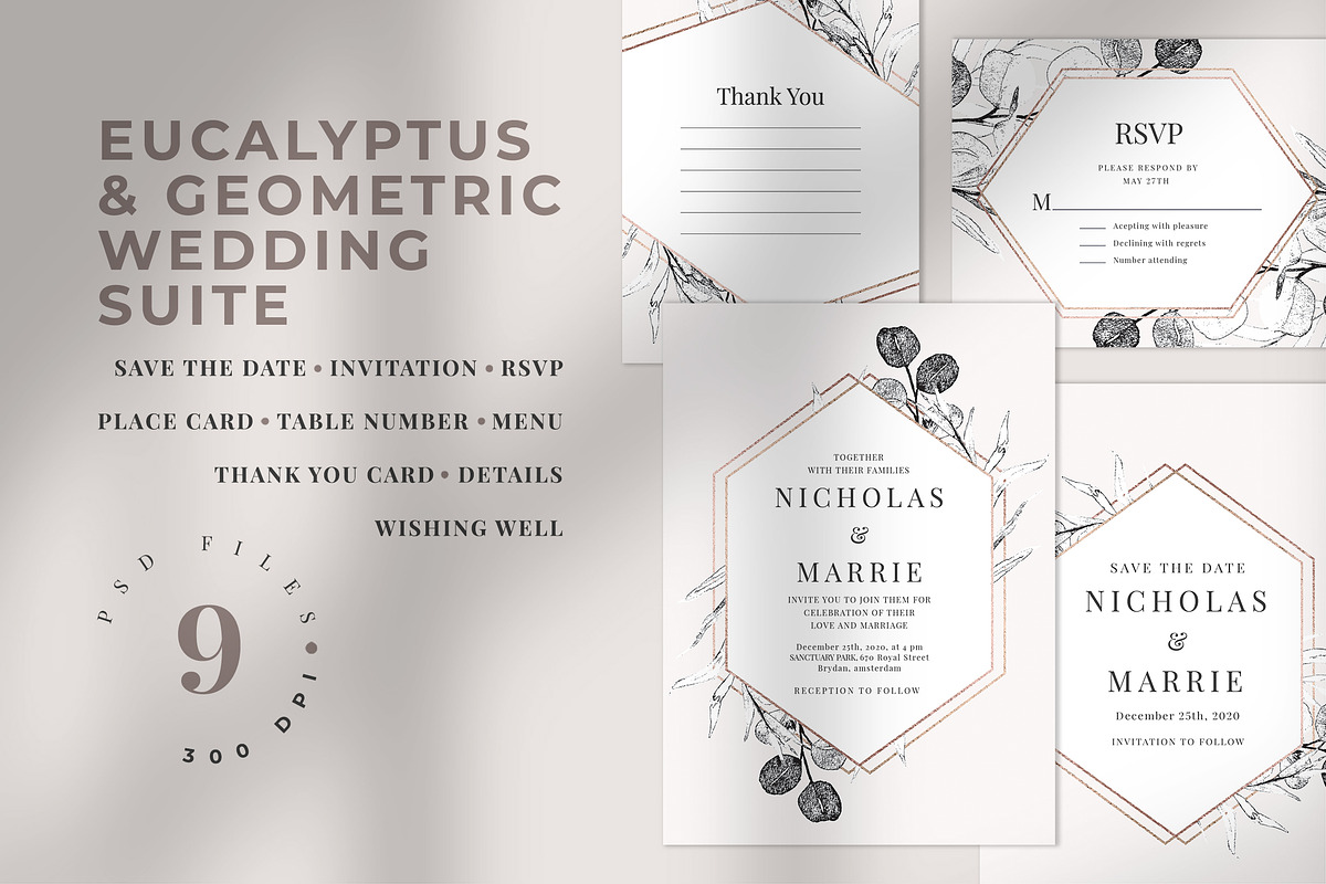 Eucalyptus & Geometric Wedding Suite in Wedding Templates - product preview 8