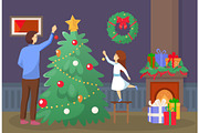 Family Preparation for Christmas at