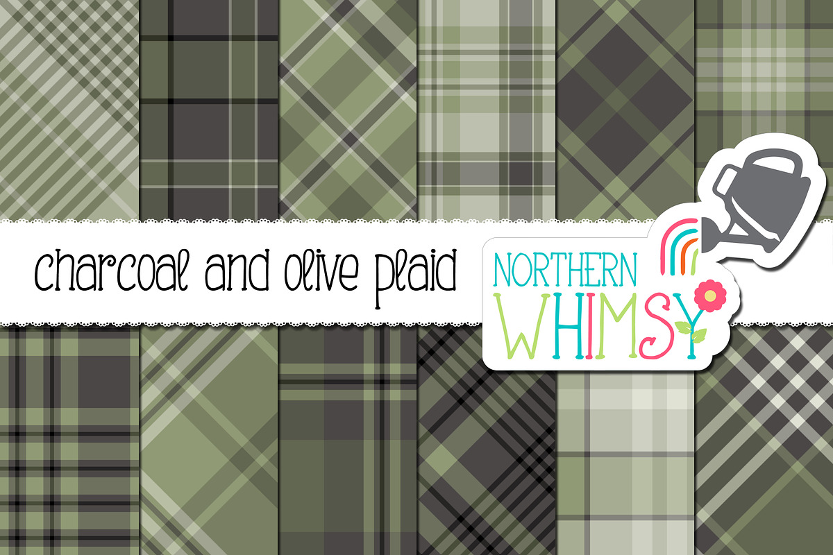 Olive Green and Gray Neutral Plaid in Patterns - product preview 8