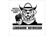 Labrador Retriever dog with gun -