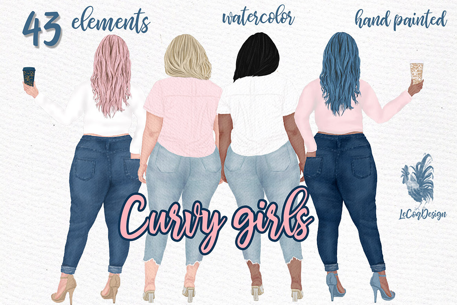 Curvy girls Plus size girls clipart