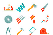 Different carpenter tools icons set