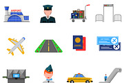 Airport flat icons set