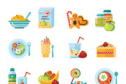 Infant and baby food flat icons