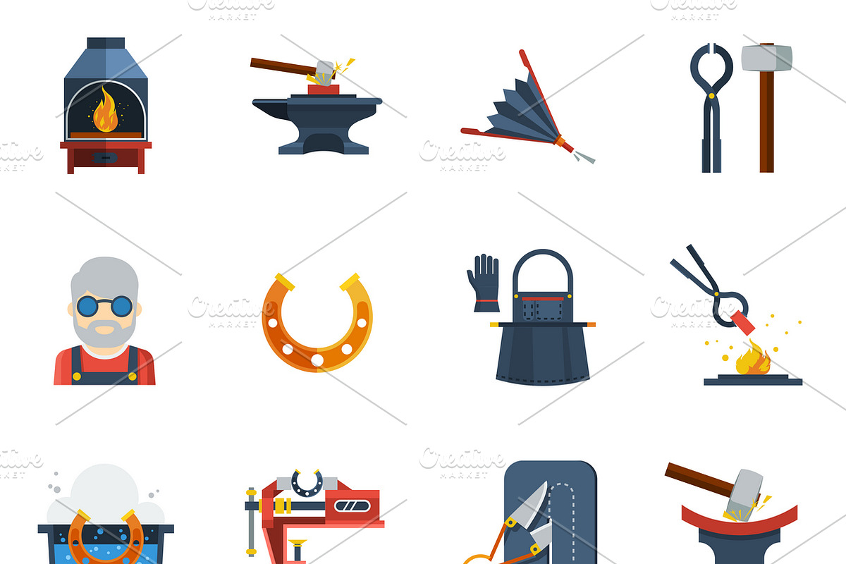 Blacksmith flat color icons set in Icons - product preview 8