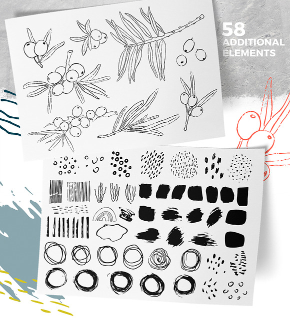 Sea ​​buckthorn vector collection in Patterns - product preview 1