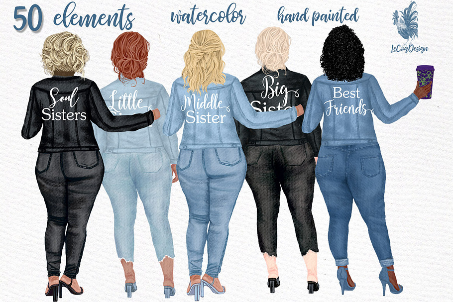 Curvy girls Plus size girls clipart in Illustrations - product preview 8