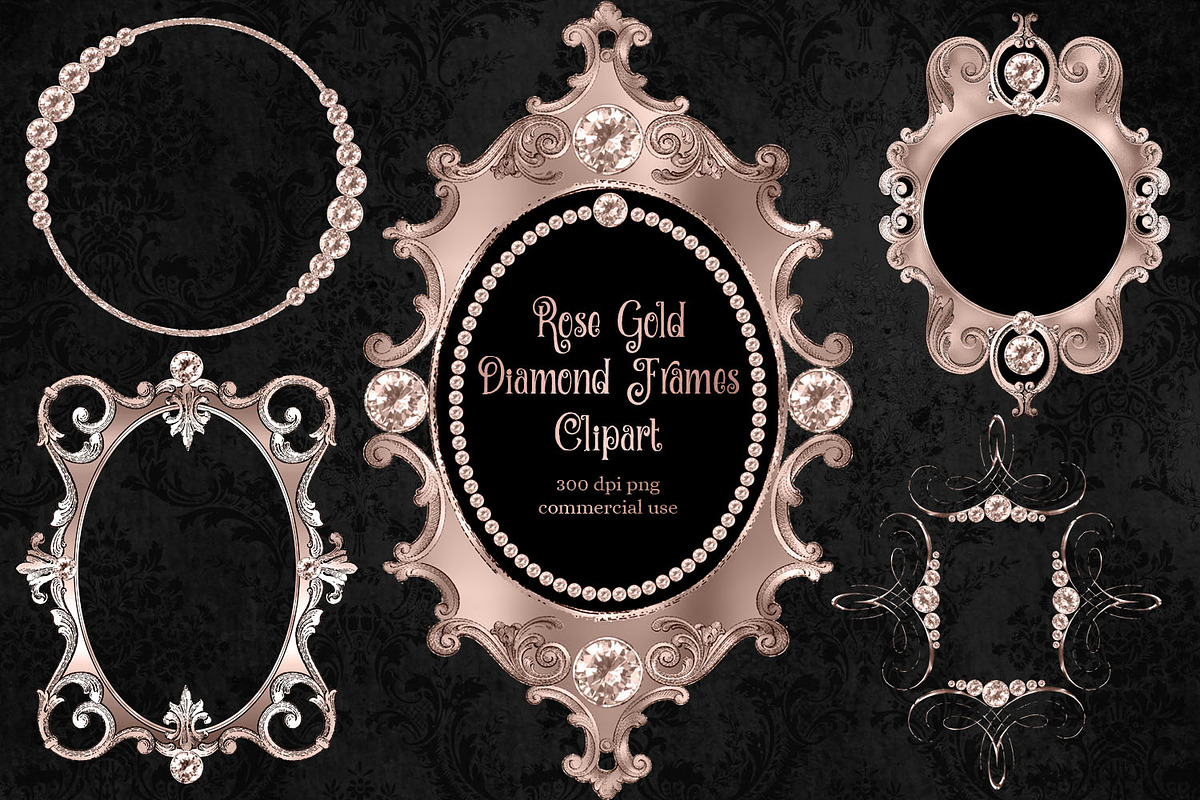 Rose Gold Diamond Frames Clipart in Illustrations - product preview 8