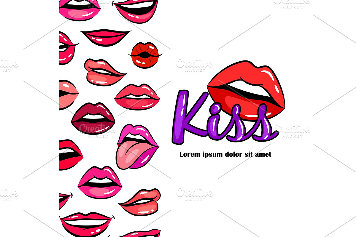 Comic female lips in Illustrations - product preview 8