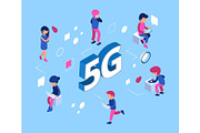 5G network concept. Isometric 5g