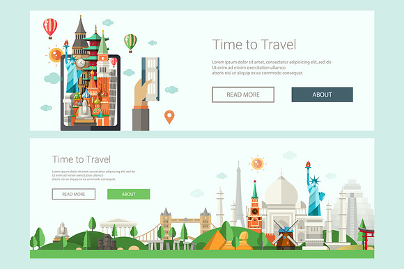 Travel Web Design Banners Set in Illustrations - product preview 7