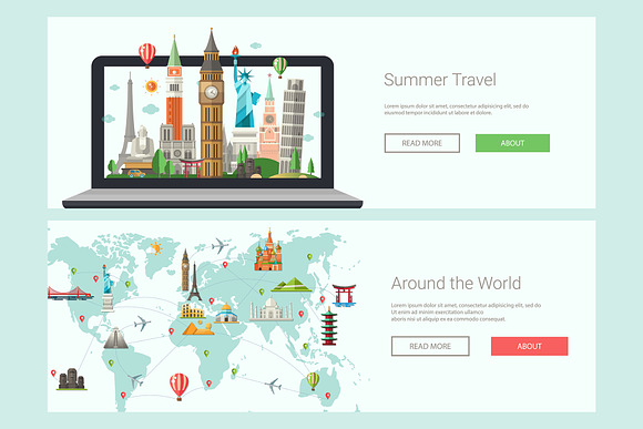 Travel Web Design Banners Set in Illustrations - product preview 8