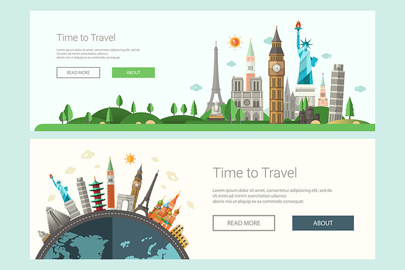 Travel Web Design Banners Set in Illustrations - product preview 10