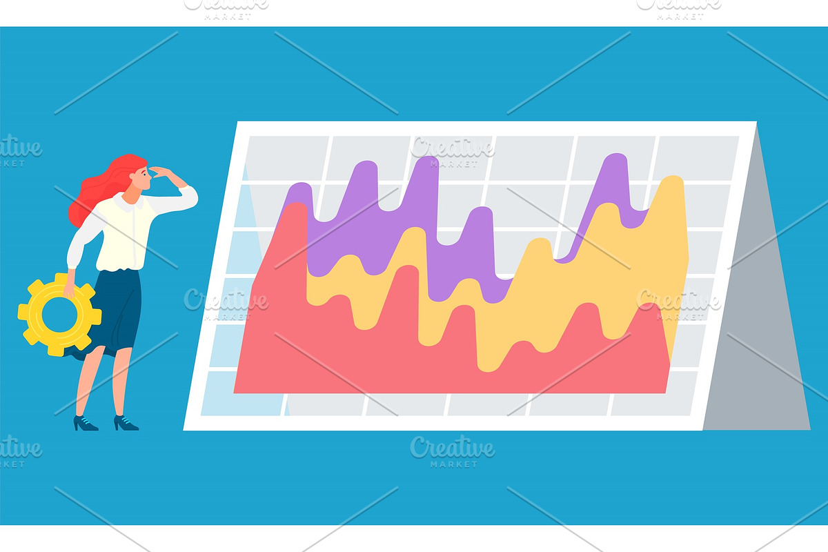 Woman Standing near Statistics Chart in Illustrations - product preview 8