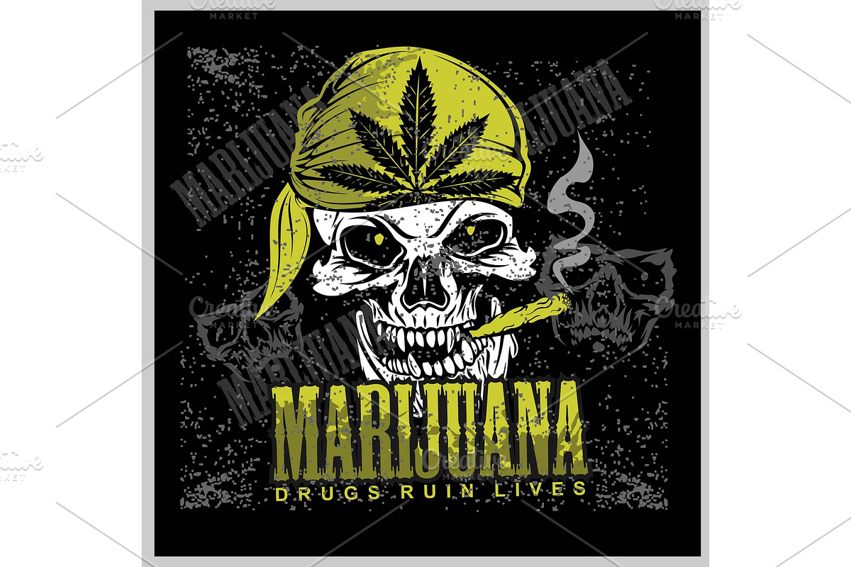 Skull in bandana smoking Marijuana - in Illustrations - product preview 8