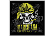 Skull in bandana smoking Marijuana -