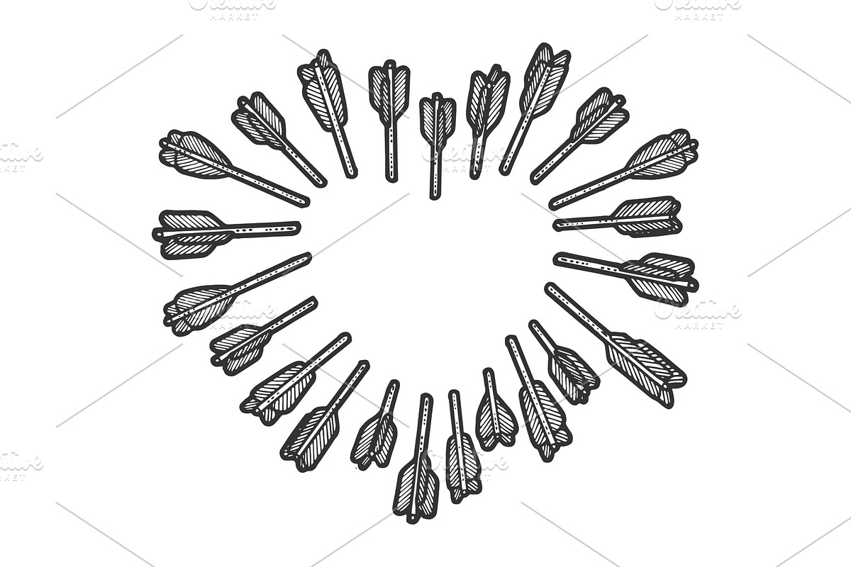 Arrows stuck shape of heart sketch in Objects - product preview 8