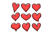 Heart symbol set sketch engraving