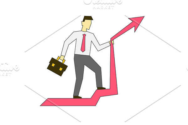 Businessman riding on growing graph