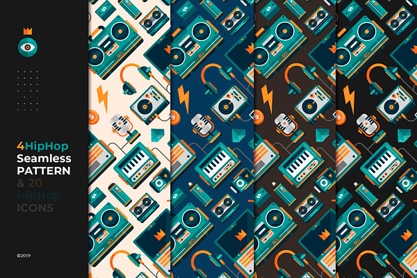 Hip Hop Seamless Pattern + 20 Icons