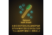 Natural bath brush neon light icon